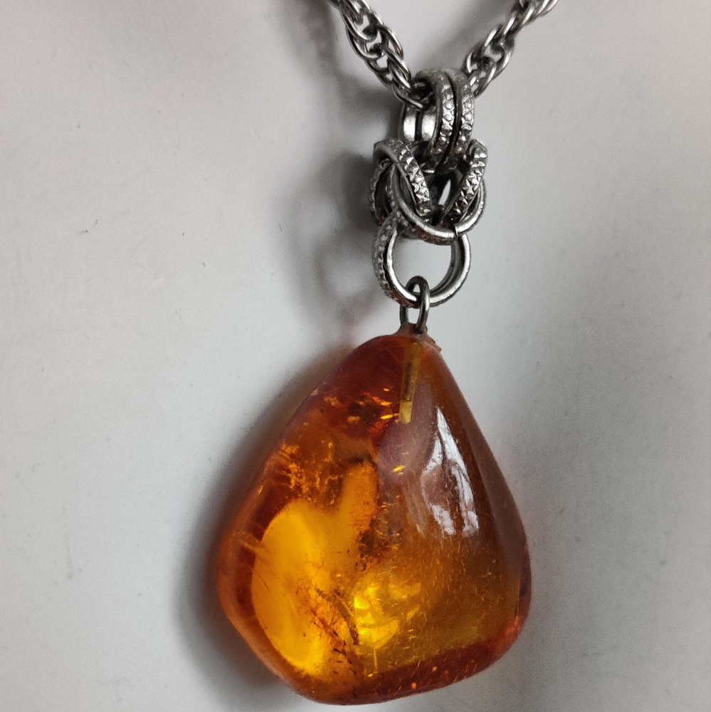 Natural Baltic Amber Pendant Long Necklace